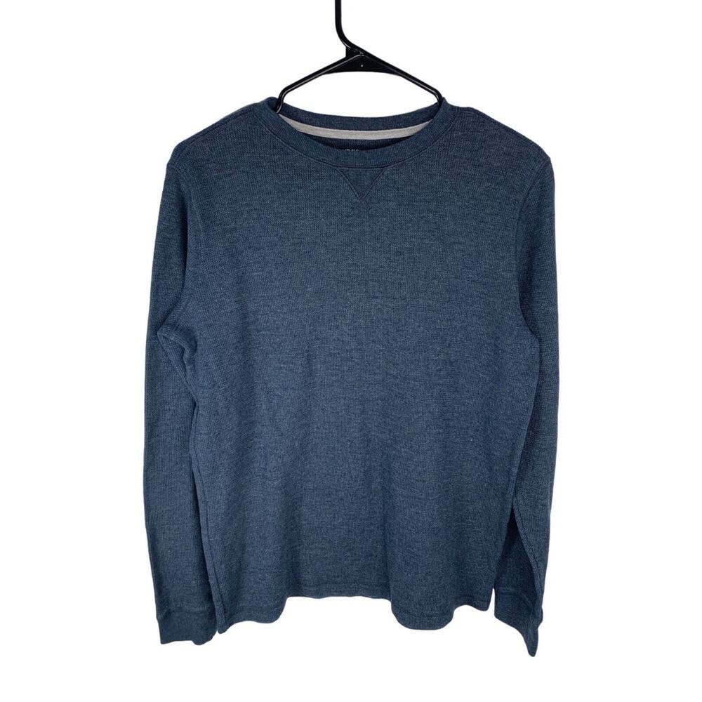 Lands End Mens Blue Waffle Knit Crewneck Pullover Sweater XL